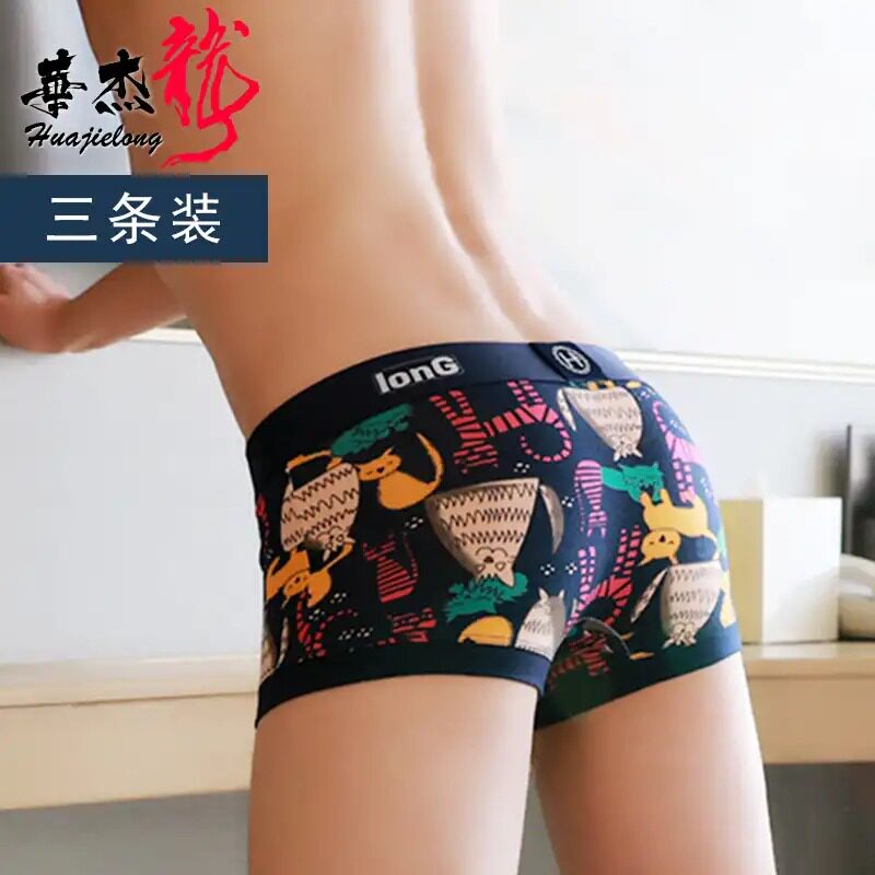 Huajilong Tide Models Men's Underwear Pure Cotton Comfort Breathable Four-corner Pants Print Trendy Personality Big Size Four Corner Pants Head