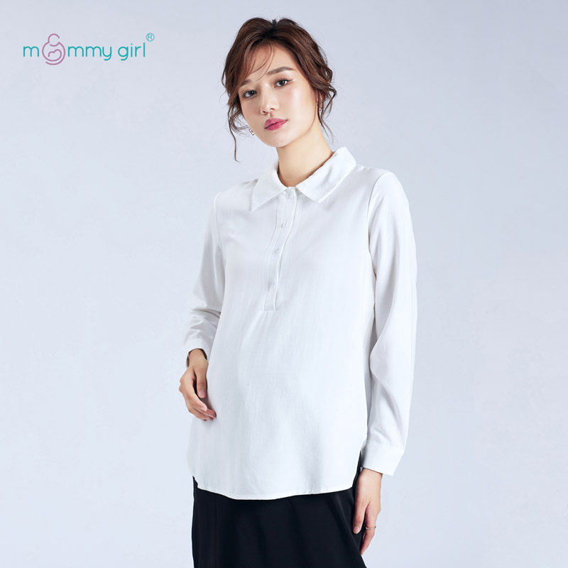 Fashion pregnant women white shirt workplace loose a word to cover long sleeves spring and autumn professional clothing to wear breastfeeding