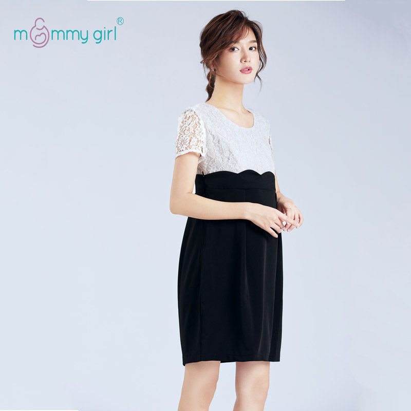 High-end Gestational Dress Temperament Ocean Dress Commuter OL Workplace Lace Splicing Lactation Bra to work for the summer
