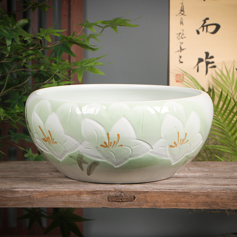 Jingdezhen Ceramic Large Money Grass Hydroponic Flower Pot, Water Lily Bowl Lotus Flower Pot, Money Grass Desktop Flower Pot