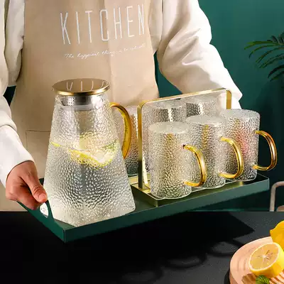Light luxury water cup Hammer pattern glass tea set set household living room heat-resistant drinking water cold water pot Hospitality high-value cup