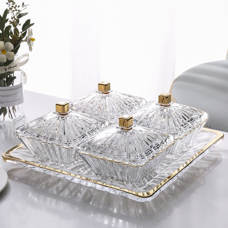 Nordic light luxury glass fruit disk with covered red European living room household snack plate pack dry fruit plate