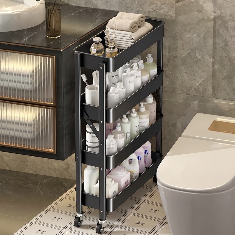 Ultra-Narrow Gap Storage Rack, Floor-Standing Kitchen Gap Storage Cabinet, Multi-Layer Bathroom Storage Cabinet, Behind Bathroom Door