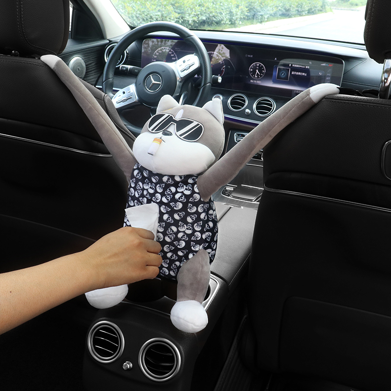 Creative on-board Haschic tissue box hanging plush paper towels bag car with chair back armrests cushion adorable paper box-Taobao