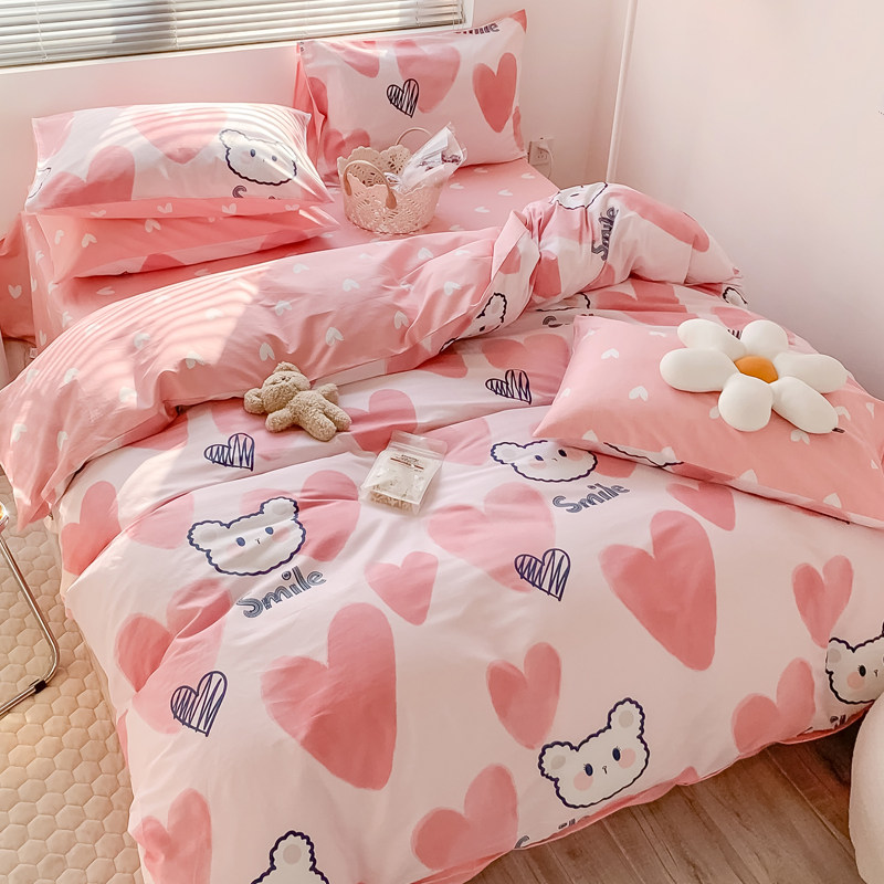 Girl Cartoon All Cotton Four Pieces of Cotton Bed Bed in a Student Dormitory Single Double Twin Three Pieces