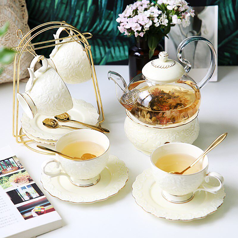 English Afternoon Tea Set European Scented Tea Set Scented Tea Cup Set Ceramic Glass Boiled Fruit Candle Teapot