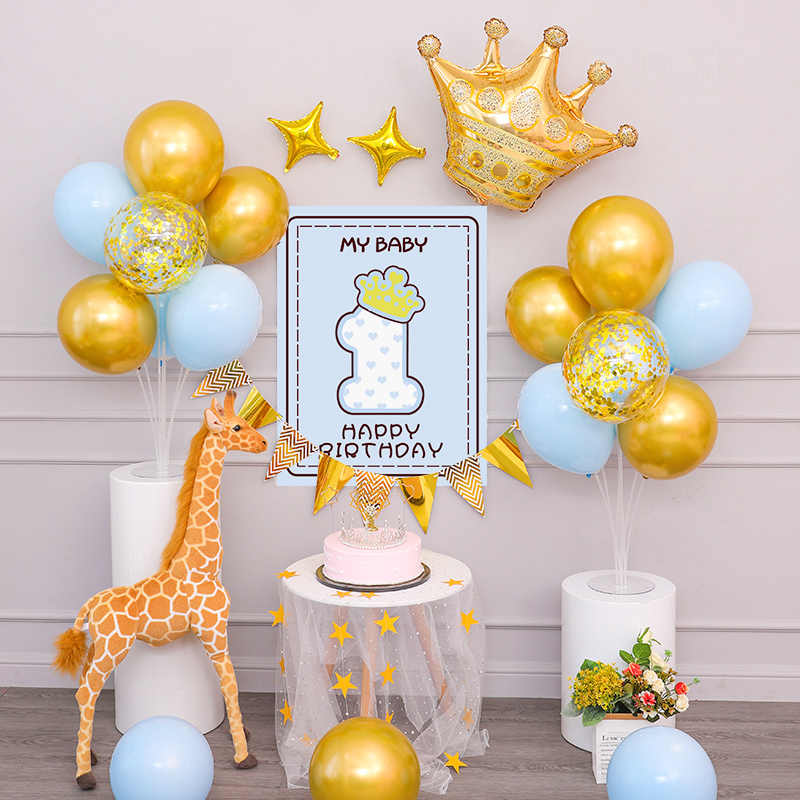 Golden Crown Customized Digital Birthday Decoration Background Wall Poster Pull Flag Baby Year Arrangement Package Boy