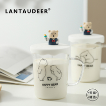 Island Deer Cup Creative Glass Water Glass Women With Straw Personality Cute Trend Teenage Girl Home Mark Cup With Cover