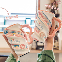 Water Glass Womens Office With Ceramic Cups Cute Super Cute Cups Creative Teenage Girl Personality Mark Cup With Cover Spoon Trend