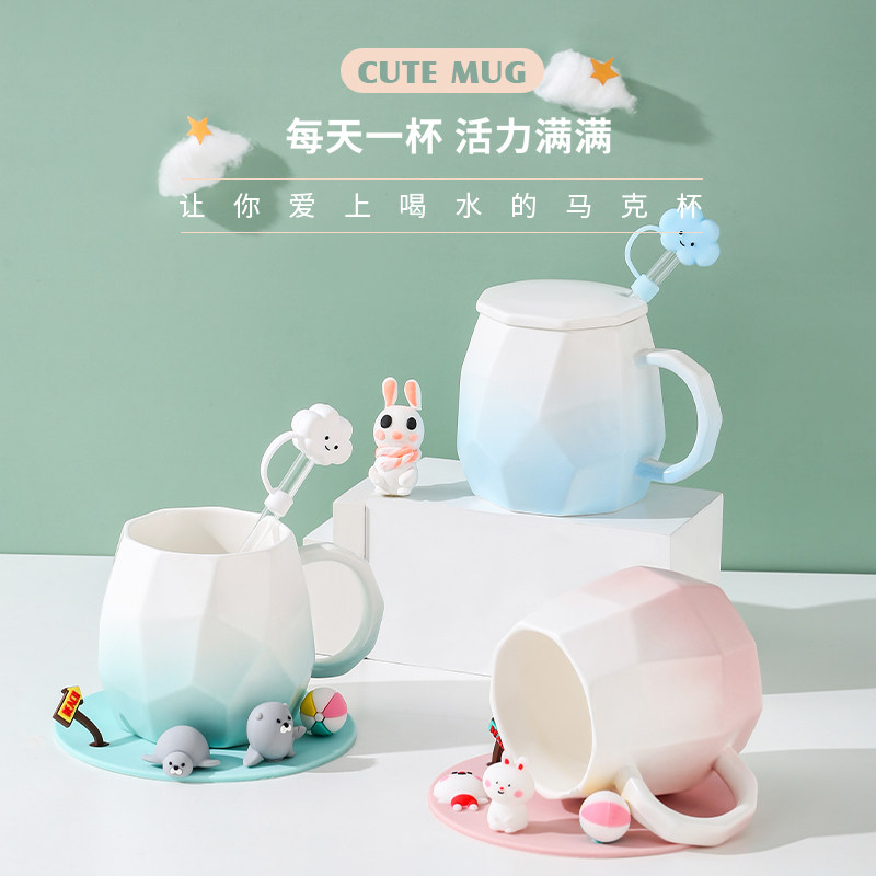 Deer Love Mark Cup with a spoon of coffee cup ceramic drinking cup office for women's milk oat cup