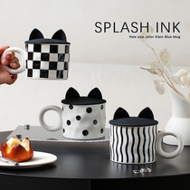 Chessboard Lattice Comeback Mark Cup With Cover Ceramic Water Cup Office Woman Design Sensation Small Crowdcup Creative Coffee Cup