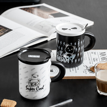 Island deer cute mug ceramic water glass mark cup with cover with spoon boy creative female home design feeling small crowd