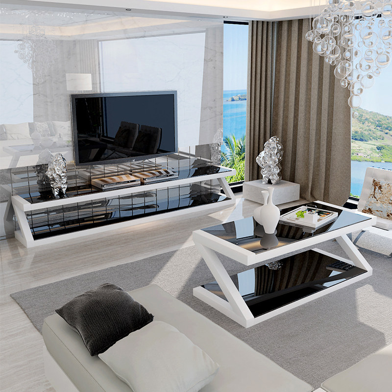 Coffee table living room simple modern tempered glass small apartment type economy TV cabinet coffee table European-style environmental protection paint