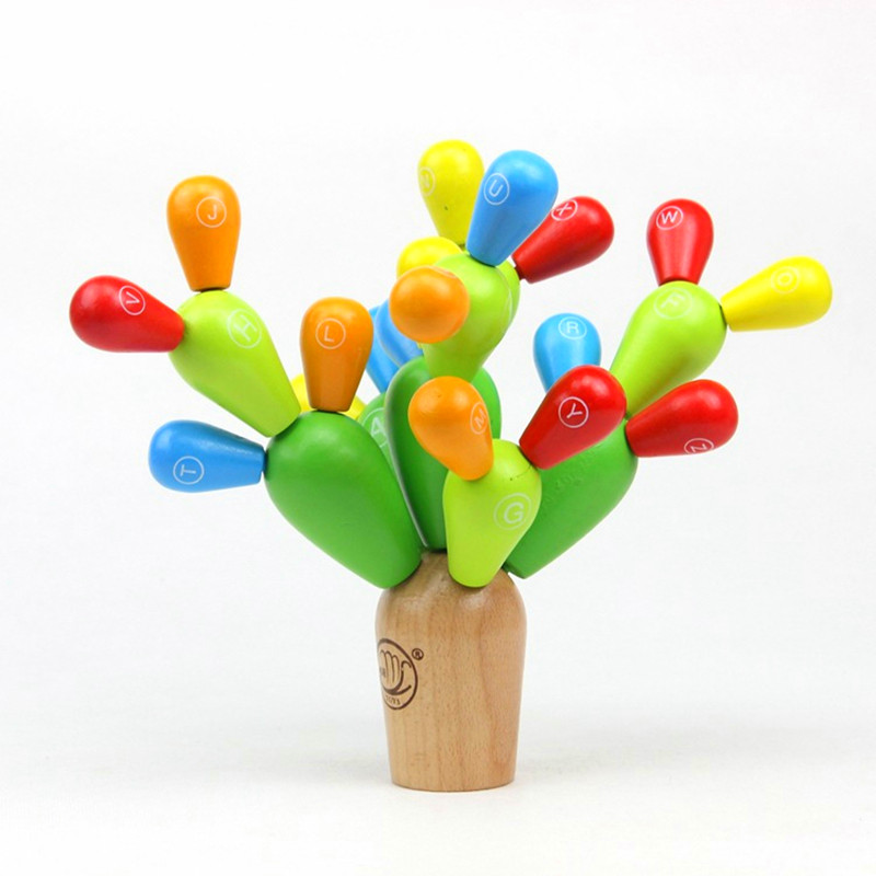 Montz 26 - letter children early teaching toy cactus wood block insert cactus baby and toddler intelligence