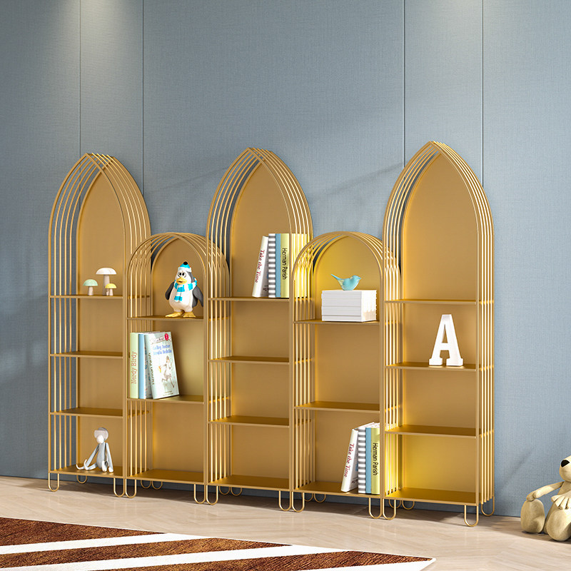 Nordic Wrought iron bookshelf Simple living room study Floor-to-ceiling wall shelf display rack Children's shelf Storage shelf