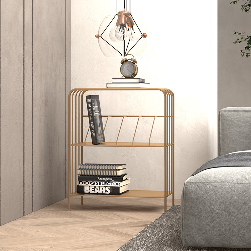 Bedside shelf simple modern storage shelf bedroom iron floor magazine rack newspaper rack Nordic small bookshelf