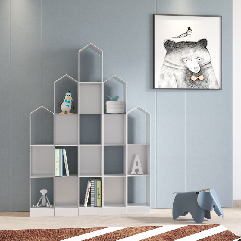 Nordic hollow bookshelf Floor-to-ceiling simple modern household living room Children's study combination multi-layer shelf