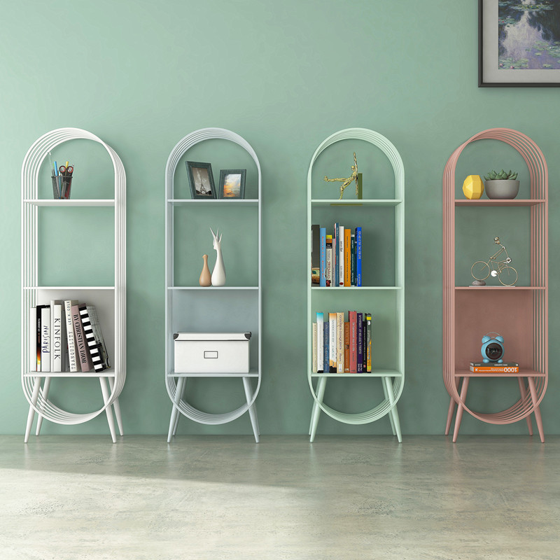 Creative Iron Art Shelf Vertical Arched Bookshelf Living-room Simple Floor Children Room Narrow Slit Multilayer Small Holding Cabinet