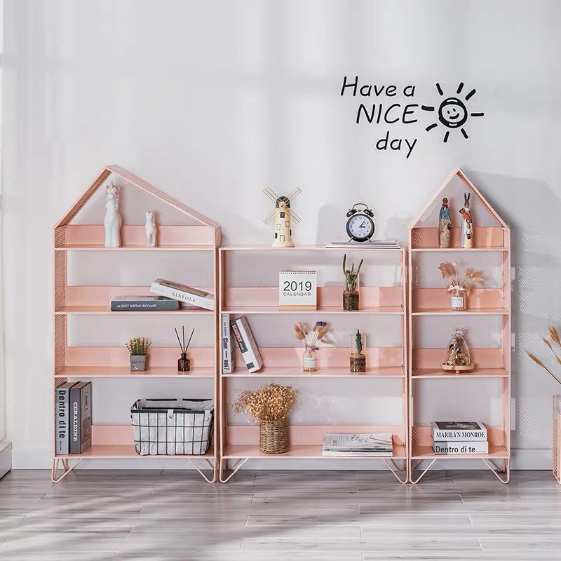 Nordic Wrought iron living room bookshelf display rack Children's floor shelf Kindergarten toy storage shelf Picture book shelf