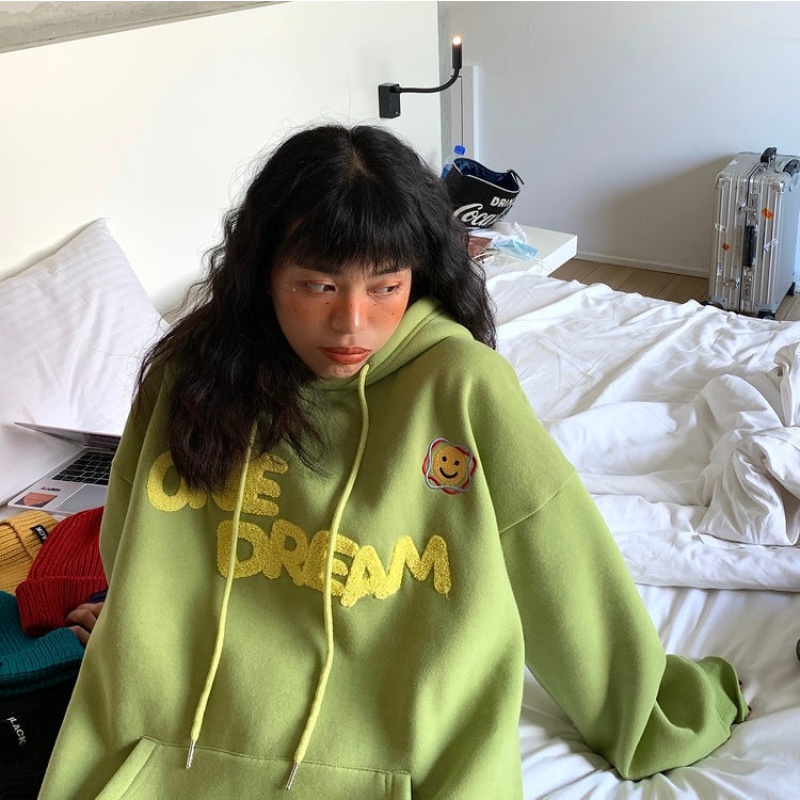 With cotton sweatshirt woman 2020 autumn and winter style Korean version loose and gush thickened with cap sleeve head jacket BF couple tide