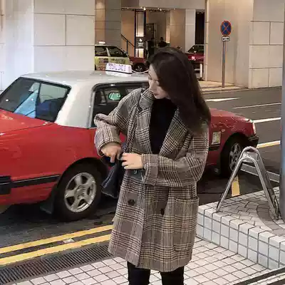 Chic Korean version of loose plaid jacket women's short suit woolen coat students autumn and winter New