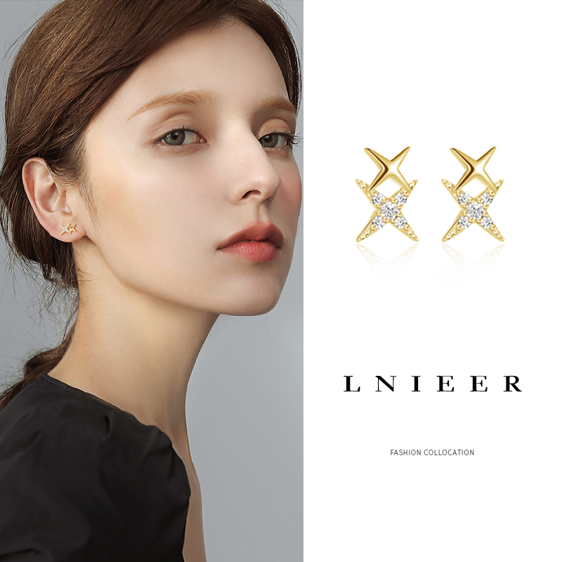 925 sterling silver star earrings for sleeping without picking earrings for women Korean simple temperament mini small earrings