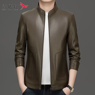 Red Dragonfly Stand-Up Collar Leather Jacket for Men, New Autumn and Winter Windproof Casual Versatile Leather Jacket, Trendy Biker Jacket for Men