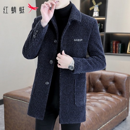 Red Dragonfly Woolen down Jacket Men's New Winter Style Cold-Proof Warm Coat Casual Mid-Length Windbreaker Jacket for Men