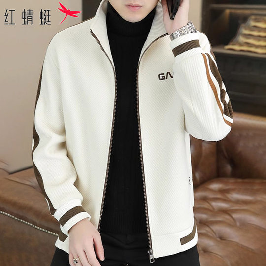 Red Dragonfly Jacket Men's Cardigan Top 2025 Autumn and Winter New Trendy Casual Fashion Stand Collar Jacket for Men
