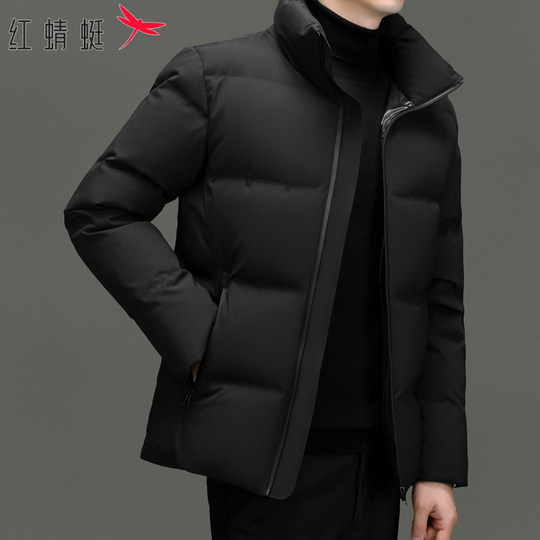 Red Dragonfly down Jacket Men's Winter New Trendy Solid Color Cold-Proof down Jacket Casual Short Stand Collar Jacket for Men
