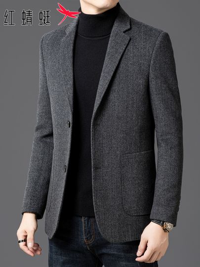 Red Dragonfly Wool Casual Suit Men's Winter New High-End Detachable down Liner Suit Jacket Men's Trendy