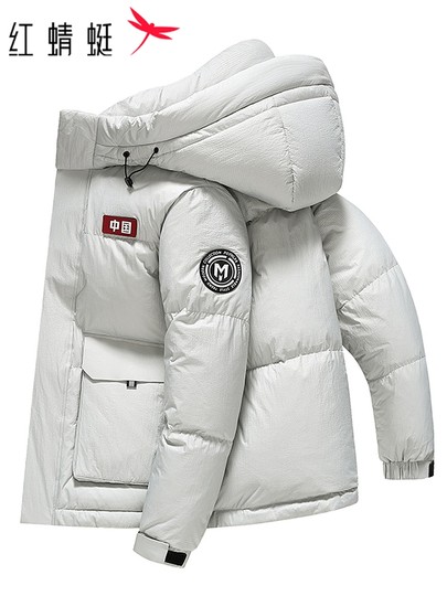 Red Dragonfly Hooded down Jacket for Men 2025 Winter New Trendy Casual Cold-Proof Warm Red Coat for Men