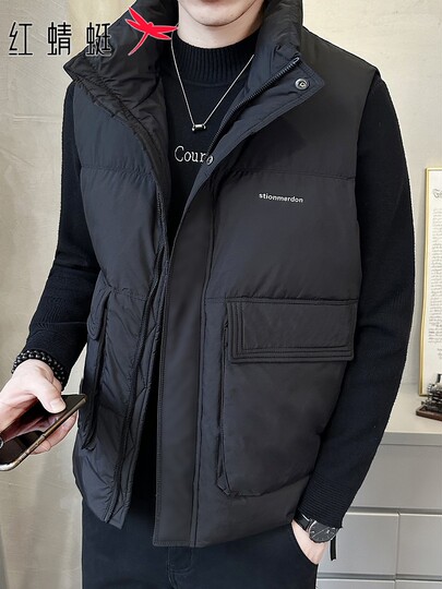 Red Dragonfly down Vest Men's Autumn New Windproof Warm Vest Trendy Fashion Casual Vest Jacket for Men