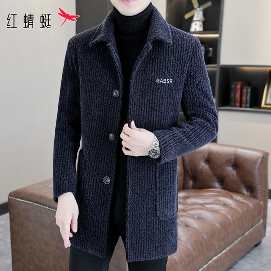 Red Dragonfly Woolen down Jacket Men's New Winter Style Cold-Proof Warm Coat Casual Mid-Length Windbreaker Jacket for Men