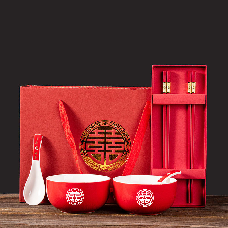 Happy Bowl Wedding to bowls Bowls Chopsticks Suit A Pair Of Red Bowls chopsticks Chopsticks Happy Spoon Wedding items Great All Married Bride's Family Upscale