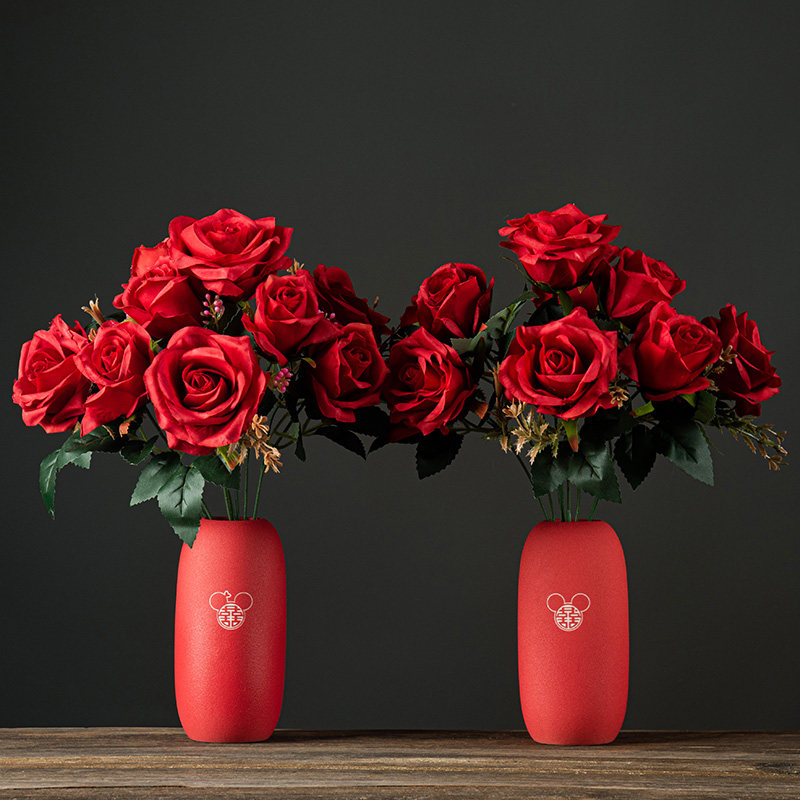 Pro-welcome wedding vase ornaments flowers a pair of fake flowers wedding red festive living room TV cabinet decoration supplies