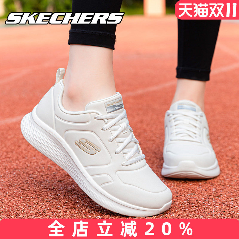 Skechers White Leather Running Shoes for Women Official New Winter Waterproof Lightweight Sports Shoes for Women