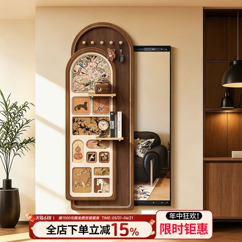 Medieval-Style Perforated Board Dressing Mirror, Hidden Full-Length Mirror, Can Be Closed, Sliding, Concealed Entryway Mirror, Decorative Painting Medieval-Style Perforated Board Dressing Mirror, Hidden Full-Length Mirror, Can Be Closed, Sliding, Concealed Entryway Mirror, Decorative Painting