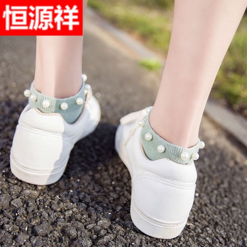 Hengyuan Xiang (3-6 Double) Socks Female Midbarrel Socks Summer Thin pearl Sox children Korean version Short Sox students cute