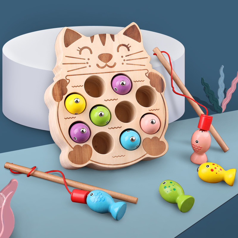 Young child kittens fishing toy children puzzle early to teach 1-2-year-old baby Magnetic fishing rod 3 boy girl baby