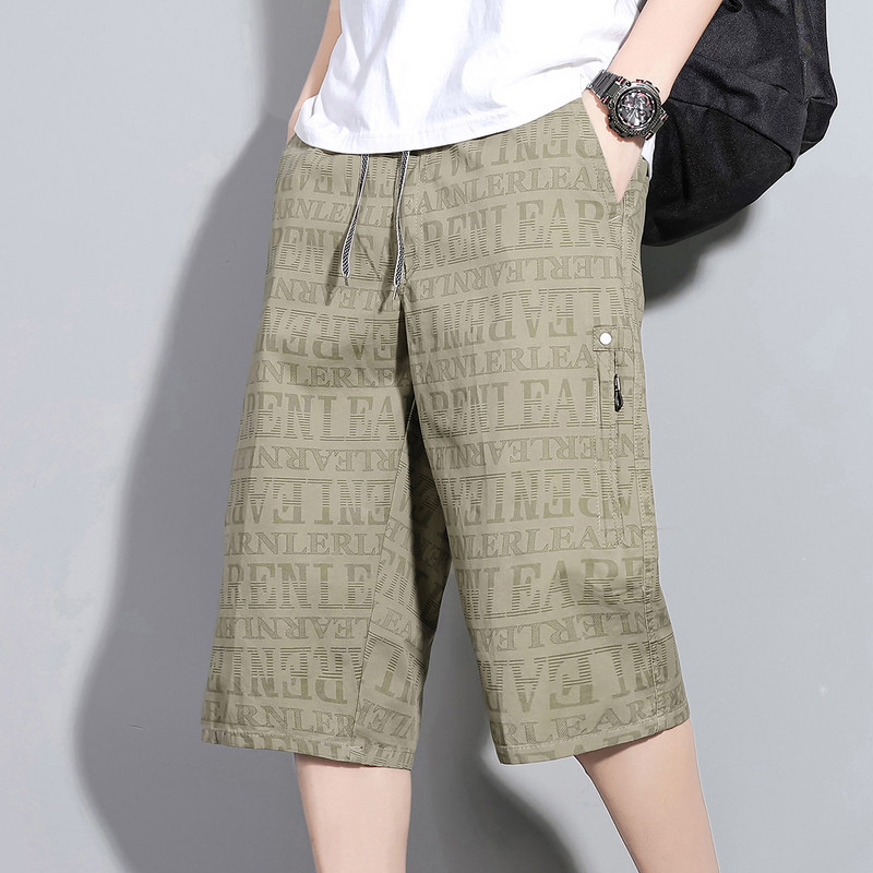 Woodpecker Pure Cotton Men's Summer Thin Cropped Pants, Large Shorts for Outdoor Wear, Sports Casual Over-The-Knee Shorts, Mid-Length Pants