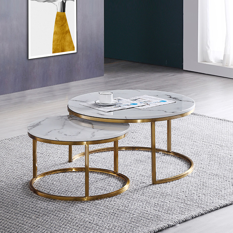 Nordic office marble round coffee table simple modern golden iron light luxury coffee table combination one large and one small