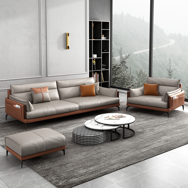 Nordic Office Sofa Tea Table Combination Set Business Meeting Boss Reception Room Leather Triple Simple and Modern