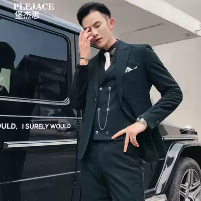 Wedding photography photo suit three-piece Men's Korean version of slim suit Net red double-breasted vest set