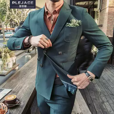 Business dress double-breasted suit suit suit men Korean version of slim two-piece suit wedding groom best man dress
