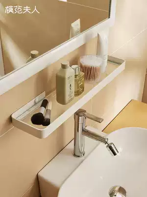 Bathroom storage rack Wall dressing room glass rack Wall toilet washing makeup table mirror front storage non-punching