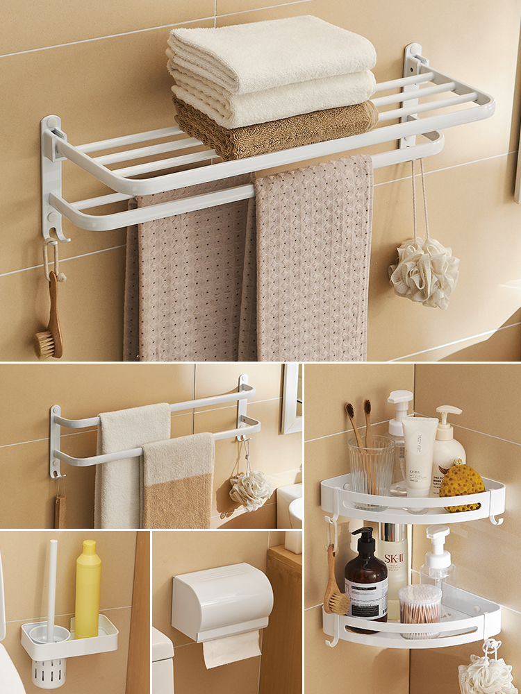 Towel rack Non-perforated powder room white Japanese bathroom shelf Bath towel rack Toilet pylons shelf Net red