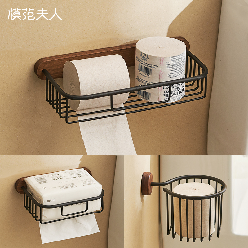 Powder room tissue box Toilet paper roll toilet paper holder Wall-mounted toilet tissue holder Black toilet paper box Toilet paper holder