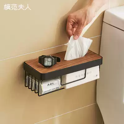 Powder room tissue holder Toilet tissue box Wall-mounted toilet paper box Roll toilet paper holder black punch-free creative