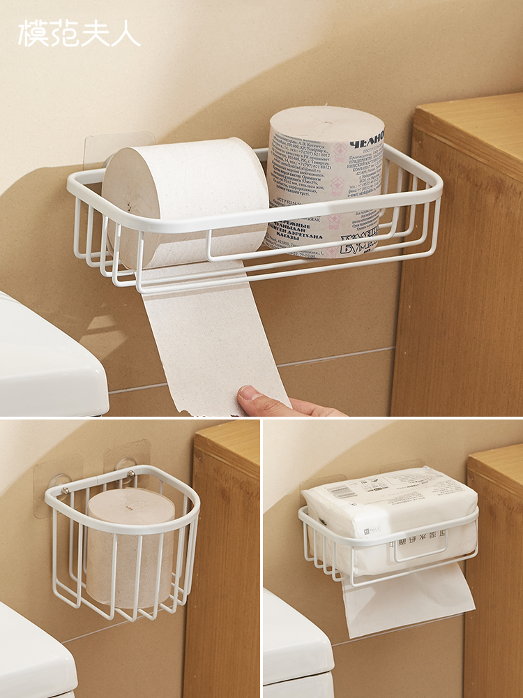 Powder room tissue box Toilet toilet paper shelf Punch-free toilet paper box Toilet paper roll paper roll toilet paper tissue holder